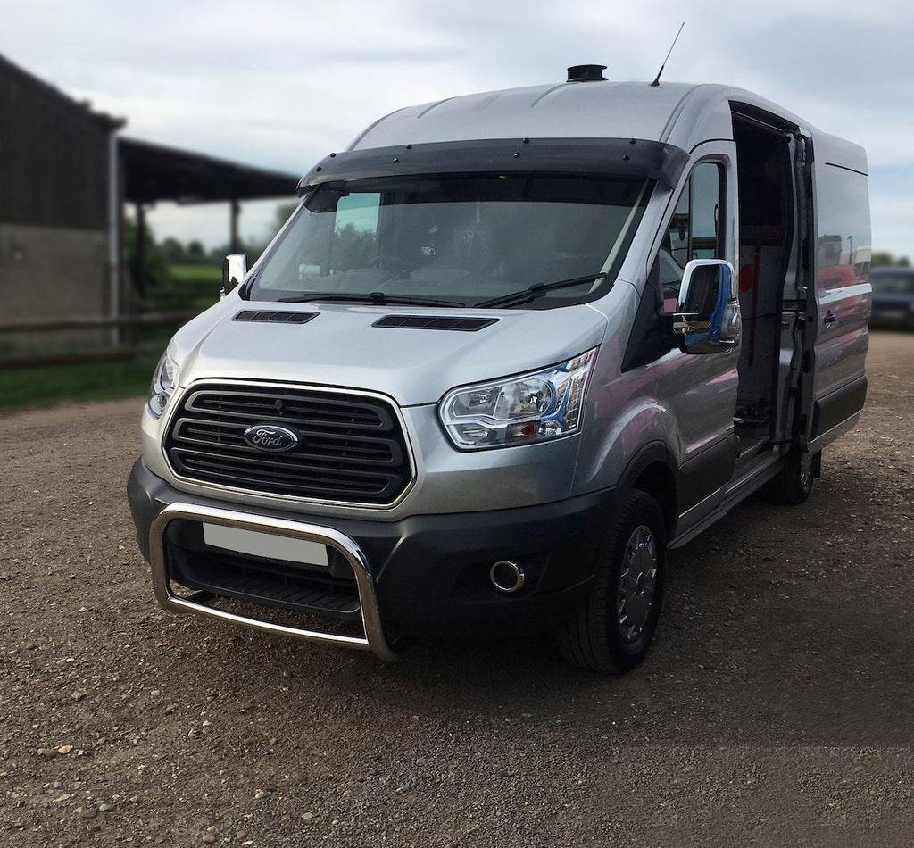 The visor on the windshield (gloss black, 5mm) for Ford Transit 2014↗ - Reelken Auto