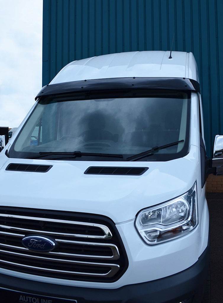 The visor on the windshield (gloss black, 5mm) for Ford Transit 2014↗ - Reelken Auto