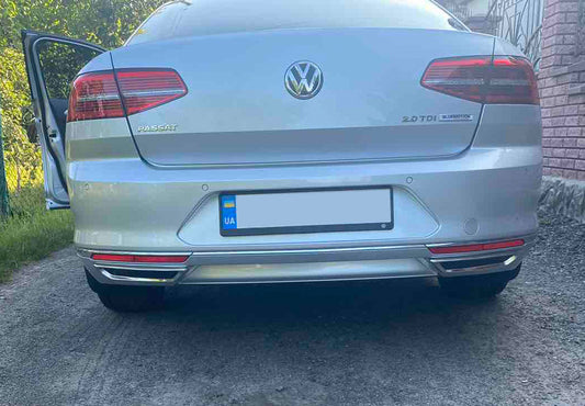 Exhaust tip covers imitation SD/SW (2015-2018, 2 pcs, stainless steel) for Volkswagen Passat B8 2015-2023 - image 2