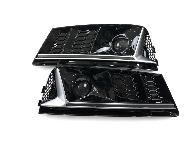 Fog light grilles with RS-Style hole (2016-2019, 2 pcs, Black) for Audi A4 B9 2015-2024 - image 1