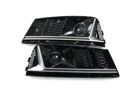 Fog light grilles with RS-Style hole (2016-2019, 2 pcs, Black) for Audi A4 B9 2015-2024 - image 1