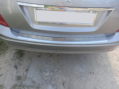 Rear bumper protector (SW, gloss, stainless steel) for Mercedes C-class W204 2007-2015 - image 1