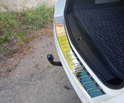 Cover on the rear bumper V-1 Carmos (SW, stainless steel) for Opel Astra J 2009-2015 - Reelken Auto