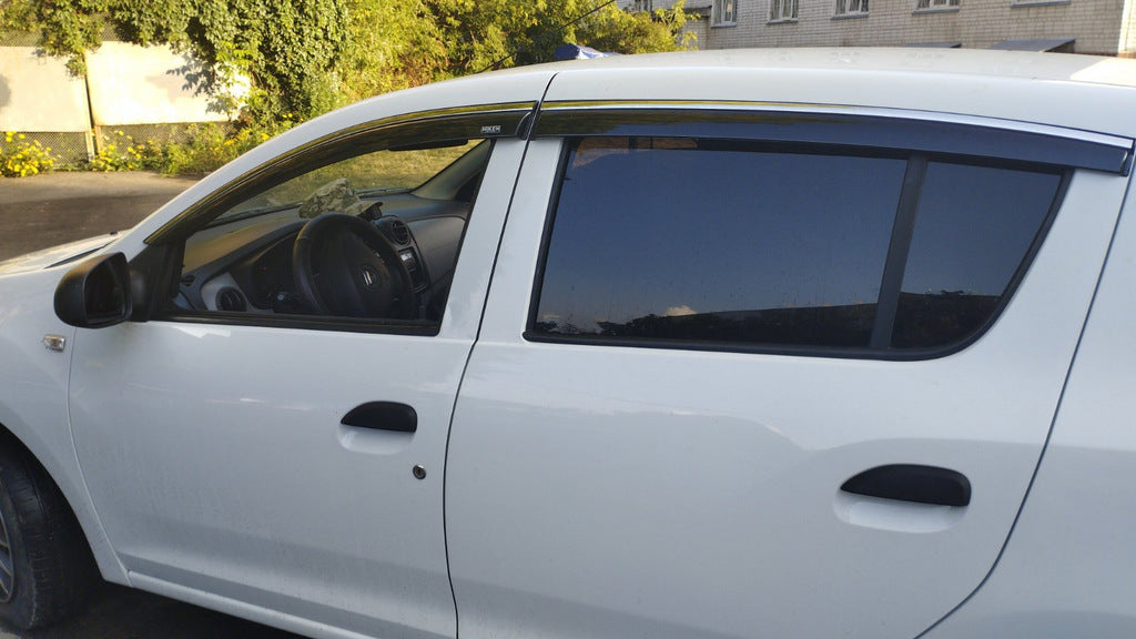 Window deflectors with chrome trim (4 pcs, Niken) for Dacia Sandero 2013-2020 - image 1
