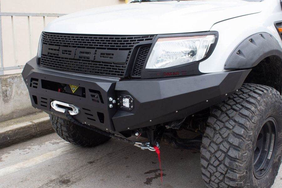 Front bumper Dakar Black without sensor, illuminated + Crankcase protection for Ford Ranger 2011-2022 - Reelken Auto