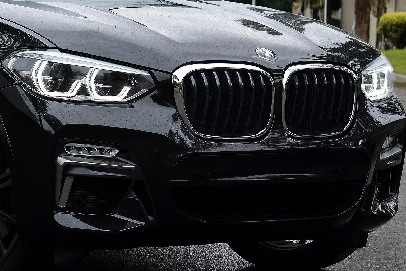 Kidney Grilles 1 Bar (2018-2021, Gloss Black with Chrome Trim) for BMW X3 G01 2018- - image 1