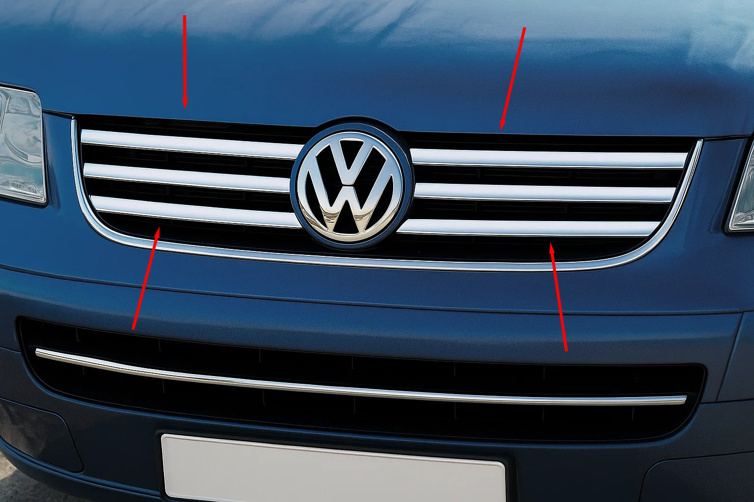 Chrome Grille Covers (6 pcs, Stainless Steel) for Volkswagen T5 Caravelle 2004-2010 - image 3