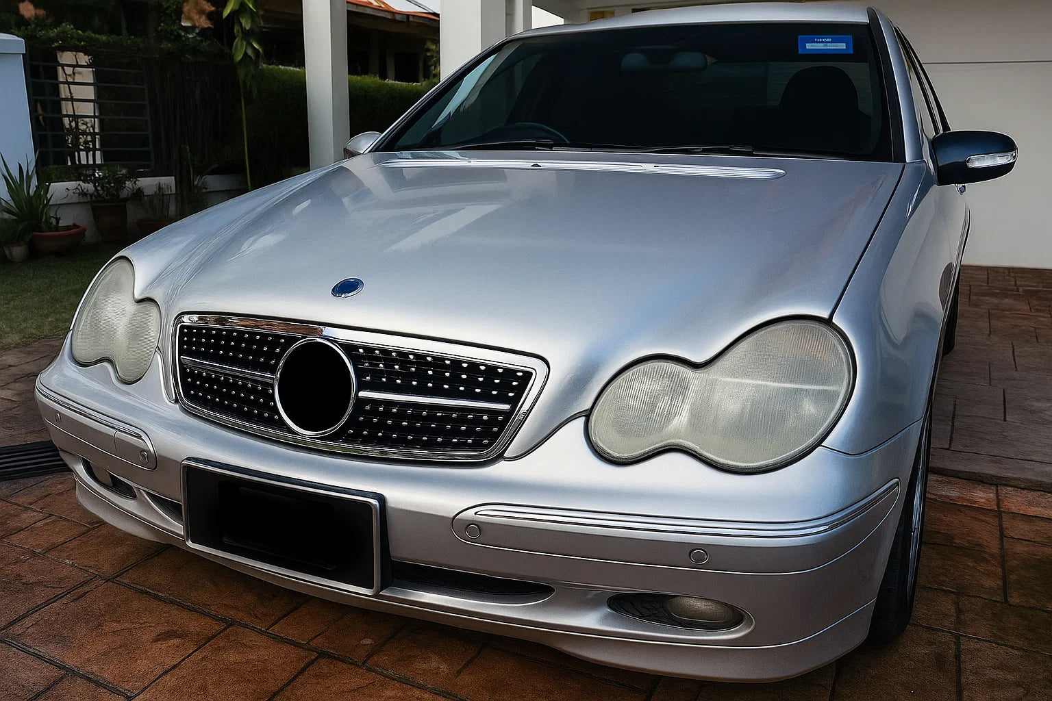 Front Grille Diamond Silver for Mercedes C-class W203 2000-2007 - image 1