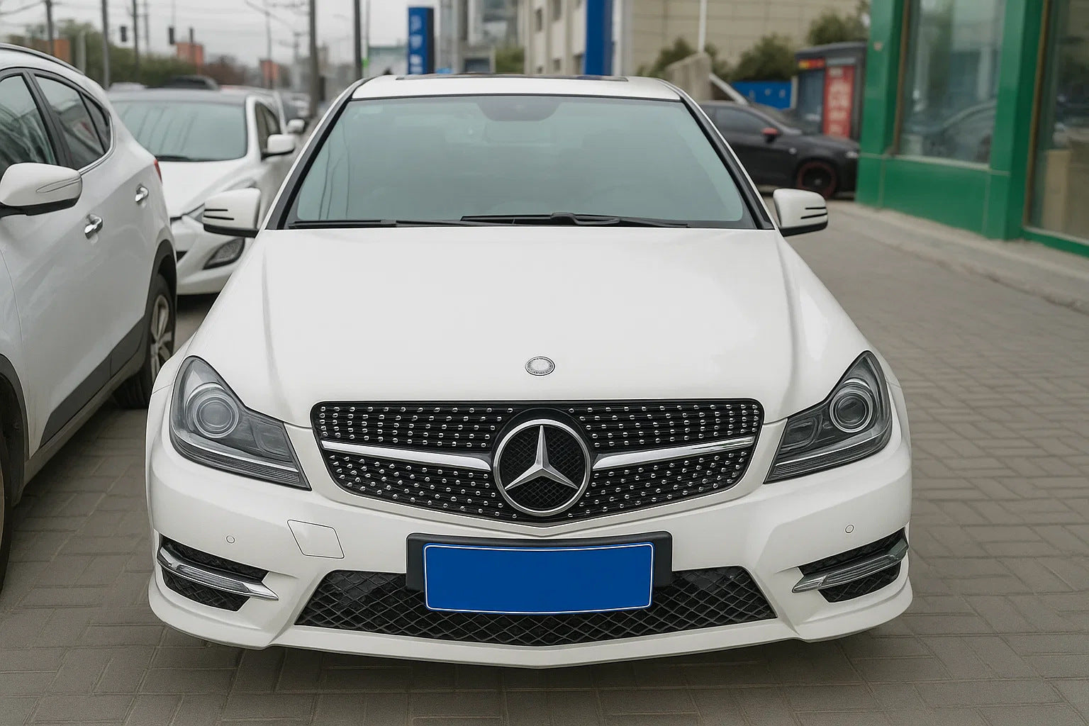 Front Grille Diamond Silver for Mercedes C-class W204 2007-2015 - image 4