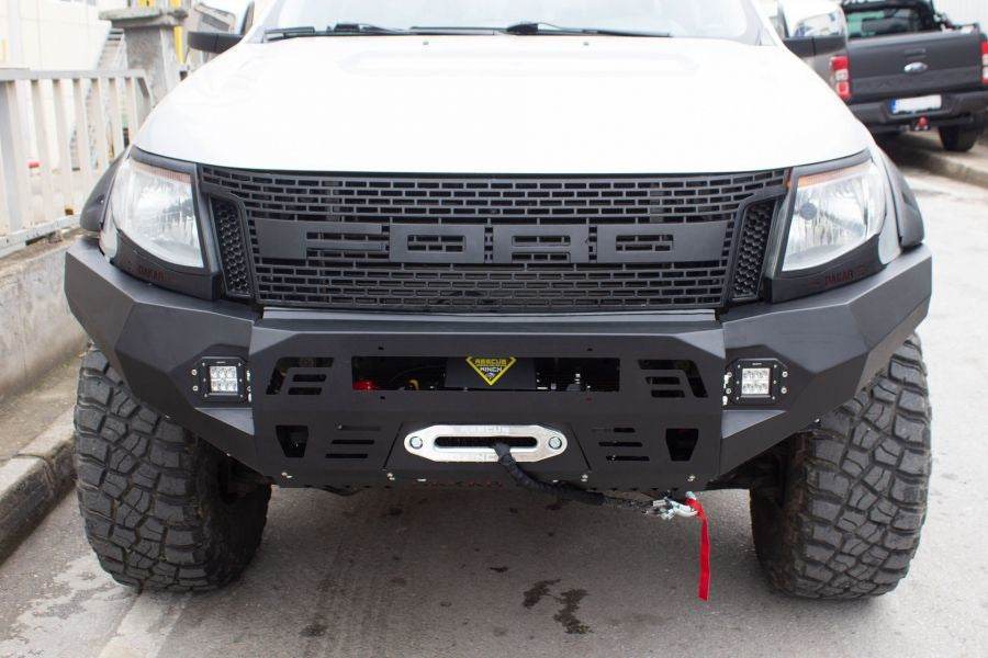 Front bumper Dakar Black without sensor, illuminated + Crankcase protection for Ford Ranger 2011-2022 - Reelken Auto