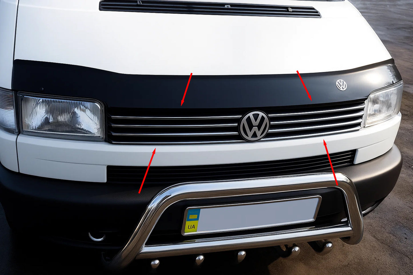 Chrome Grille Covers Straight Hood (8 pcs, Stainless Steel) for Volkswagen T4 Caravelle/Multivan 1990-2003 - image 1