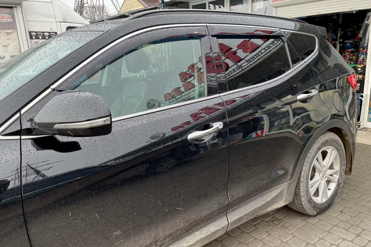 Window deflectors with chrome trim LONG (4 pcs, HIC) for Hyundai Santa Fe 3 2012-2018 - image 1