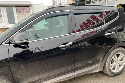 Window deflectors with chrome trim LONG (4 pcs, HIC) for Hyundai Santa Fe 3 2012-2018 - image 2