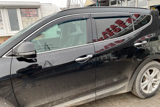 Window deflectors with chrome trim LONG (4 pcs, HIC) for Hyundai Santa Fe 3 2012-2018 - image 2