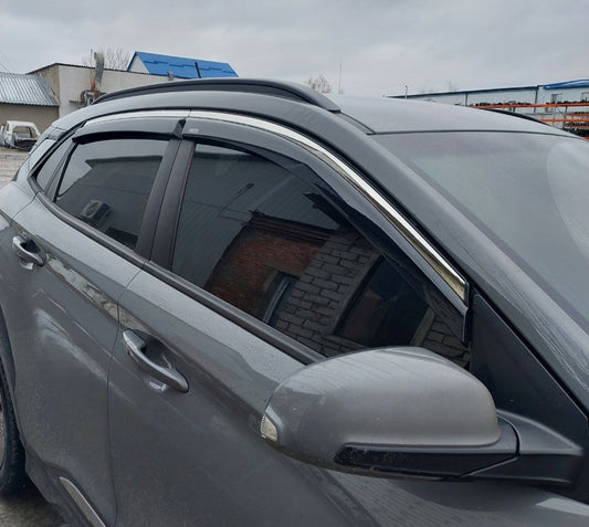 Window deflectors with chrome trim (4 pcs, Niken) for Hyundai Kona 2017-2023 - image 1