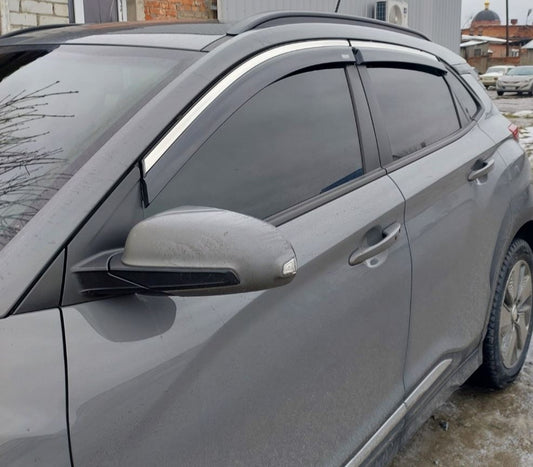 Window deflectors with chrome trim (4 pcs, Niken) for Hyundai Kona 2017-2023 - image 2