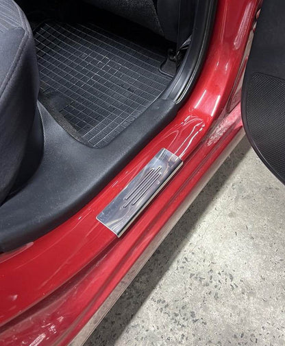 Door sill plates Carmos Blue V2 (4 pcs., stainless steel) for Hyundai Accent 2011-2017 - Reelken Auto