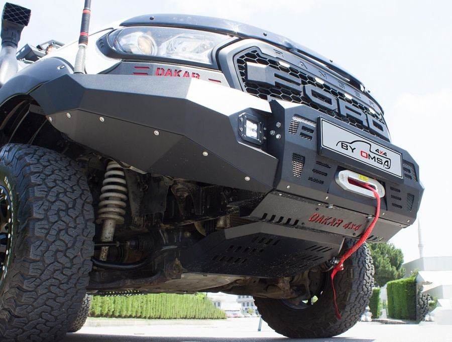 Front bumper Dakar Black without sensor, illuminated + Crankcase protection for Ford Ranger 2011-2022 - Reelken Auto