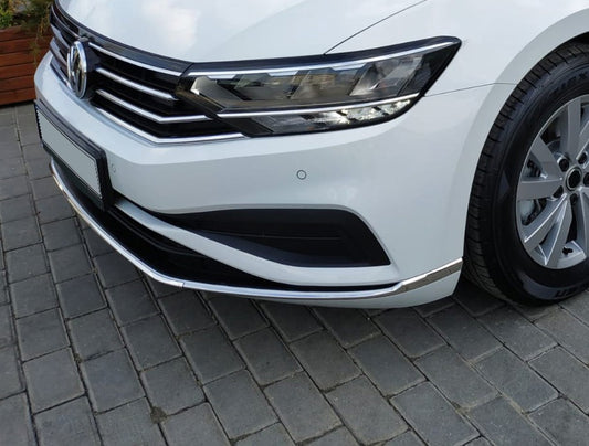 Lining on the front bumper (2019+, 3 PCs, stainless steel) for Volkswagen Passat B8 2015-2023 - image 1