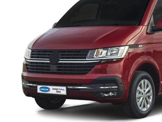 Cover on the bumper grille 2019+ (3 pcs., stainless steel) for Volkswagen T6 - Reelken Auto