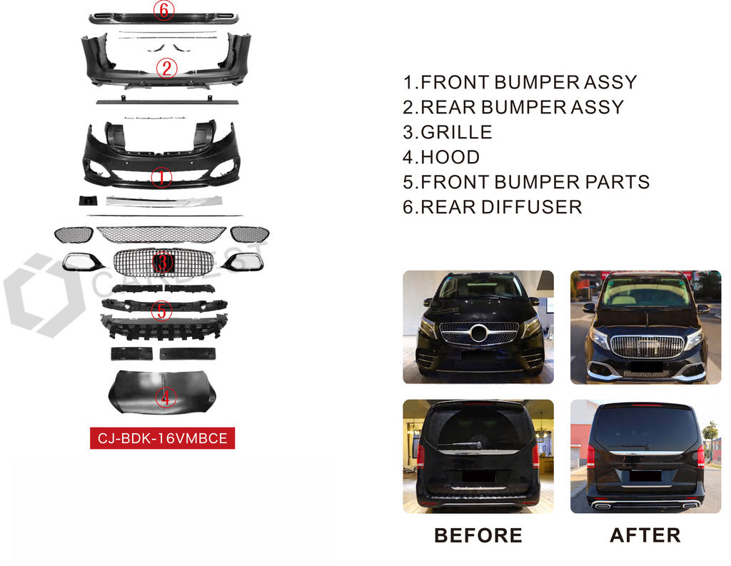 Body Kit Set (Maybach Type-X223, with Hood) for Mercedes Vito/V-class W447 2014- - image 23