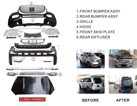 Body Kit Set (Maybach Type-GLS, with Hood) for Mercedes Vito/V-class W447 2014- - image 2