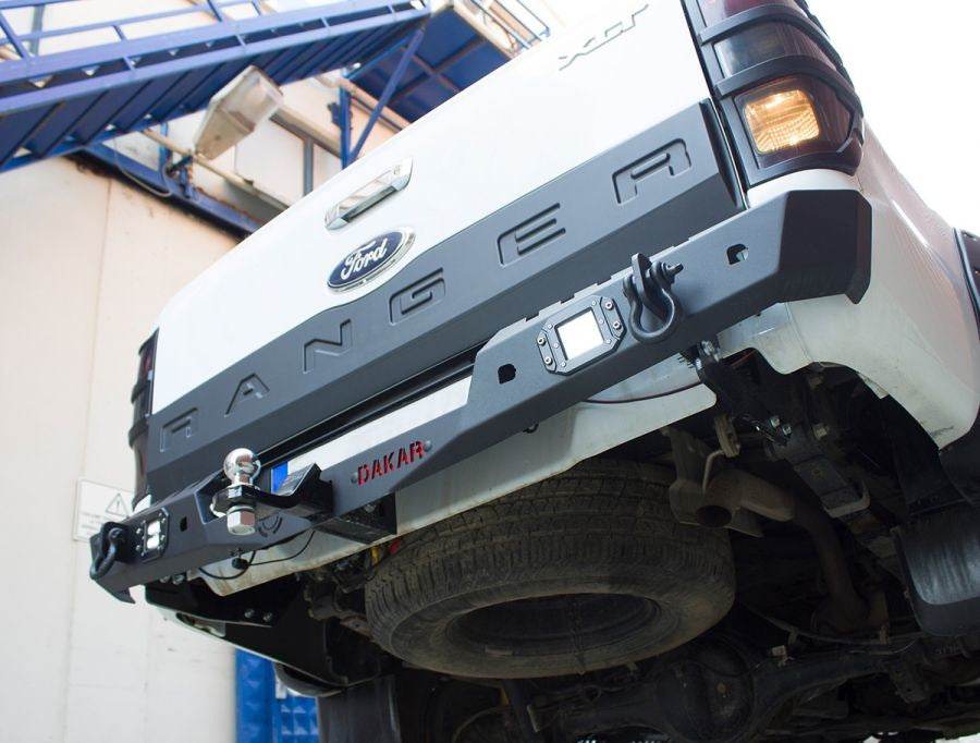 Reinforced rear bumper Dakar Black, for sensor, with backlight for Ford Ranger 2011-2022 - Reelken Auto