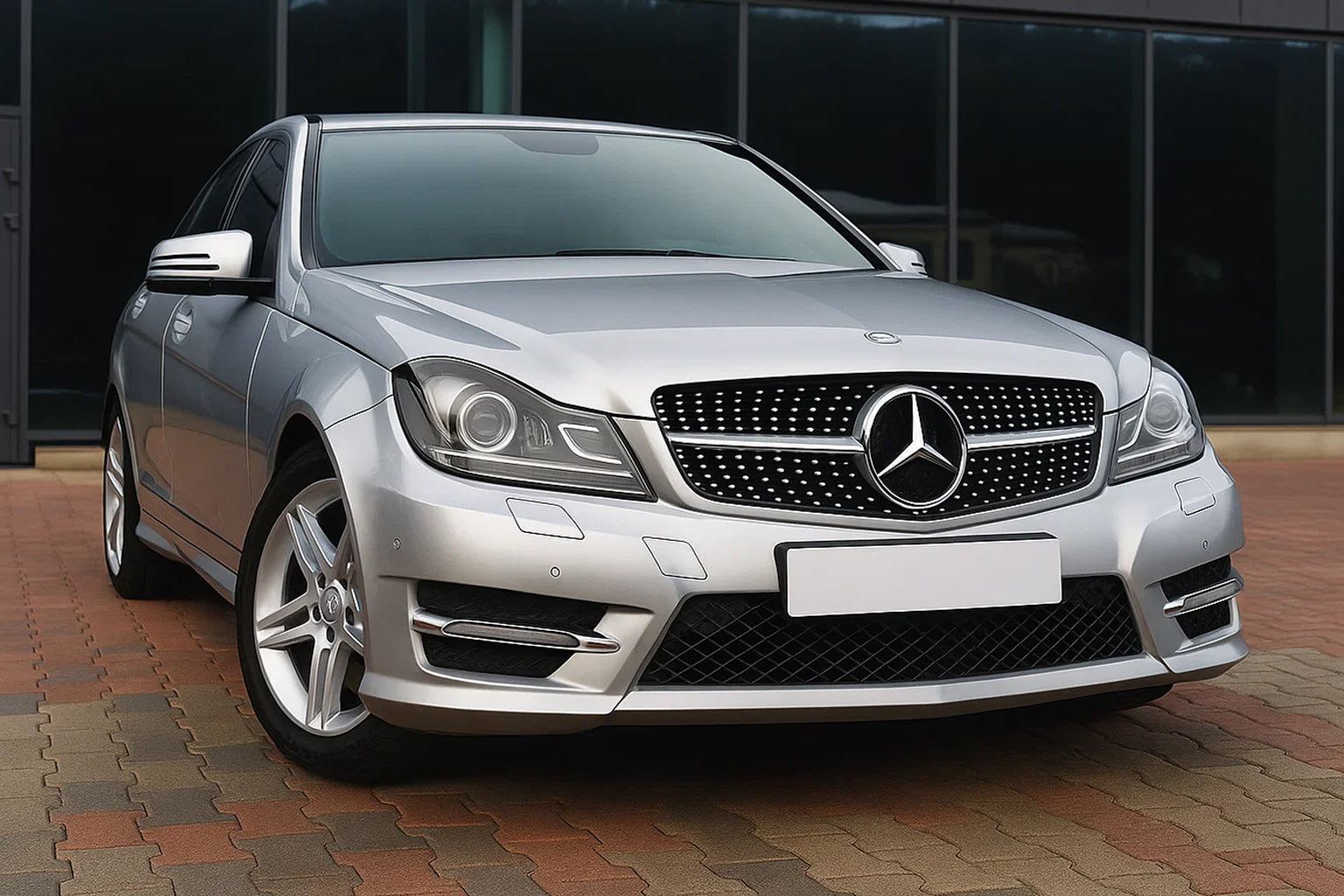 Front Grille Diamond Silver for Mercedes C-class W204 2007-2015 - image 1