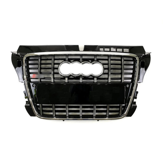 Front Grille S-Style (2008-2012, Black with Chrome) for Audi A3 2003-2012 - image 1
