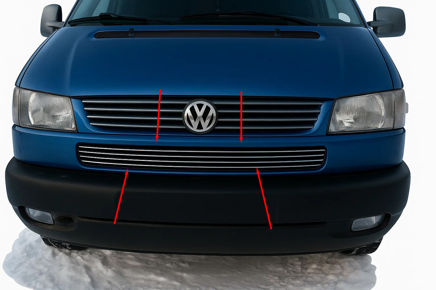 Bumper grille trims Slant hood (4 pcs, stainless steel) for Volkswagen T4 Transporter 1990-2003 - image 1