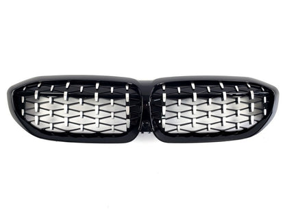 Diamond Silver Kidney Grilles (2018-2022, black trim) for BMW 3 Series G20/G21 2018- - image 2