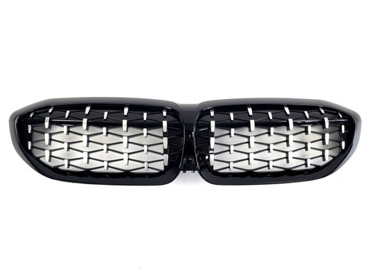 Diamond Silver Kidney Grilles (2018-2022, black trim) for BMW 3 Series G20/G21 2018- - image 2