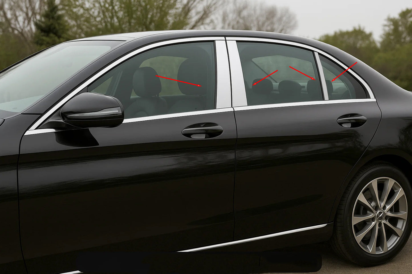 Stainless Steel Door Pillar Covers (6 pcs) for Mercedes C-сlass W205 2014-2021 - image 1