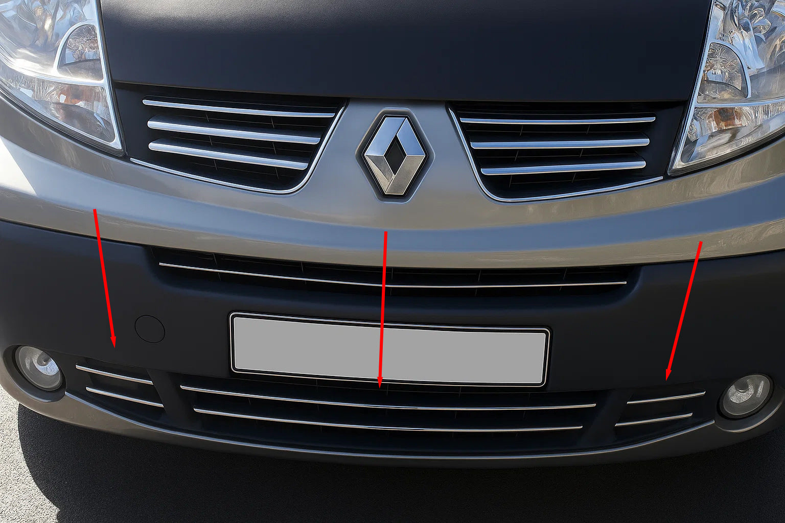 Bumper Grille Trim Covers 2007-2015 (6 pcs, stainless steel) for Renault Trafic 2001-2015 - image 1