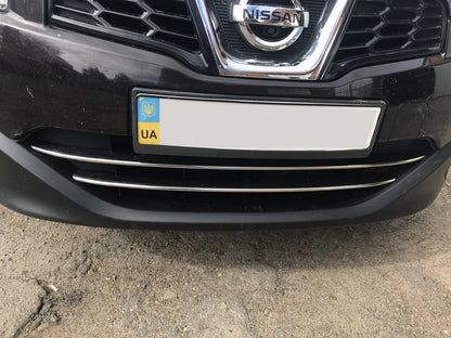 Strips for lower grille (2 pcs, stainless steel) for Nissan Qashqai 2010-2014 - image 1