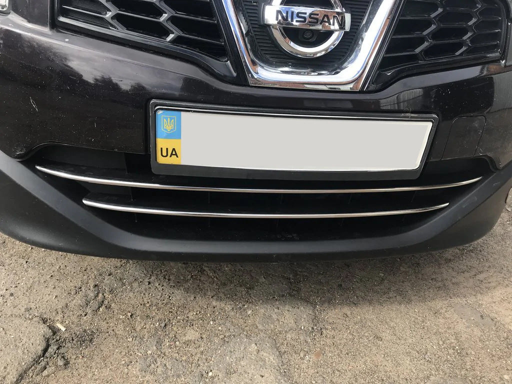 Strips for lower grille (2 pcs, stainless steel) for Nissan Qashqai 2010-2014 - image 1