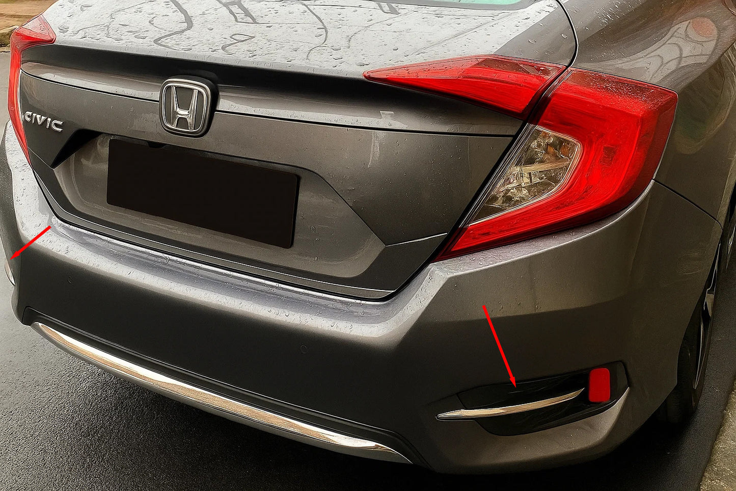 Rear fog light covers (2 pcs, stainless steel) for Honda Civic Sedan X 2016-2021 - image 1