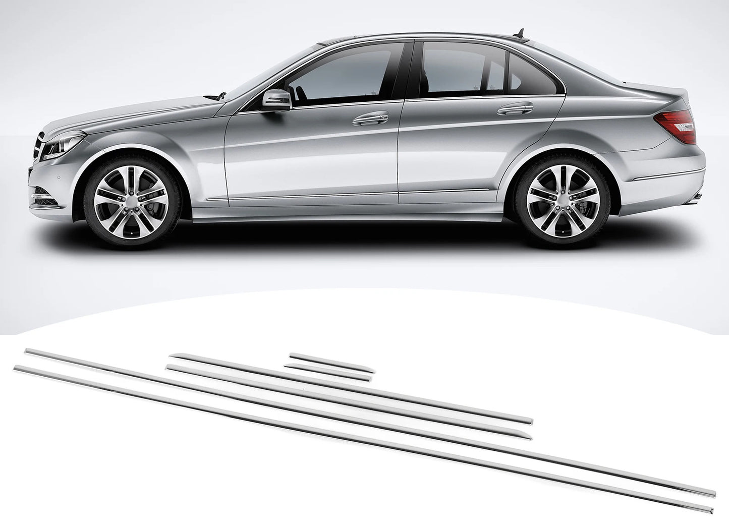 Chrome Window Trim Covers (6 pcs, Stainless Steel) for Mercedes C-class W204 2007-2015 - image 2