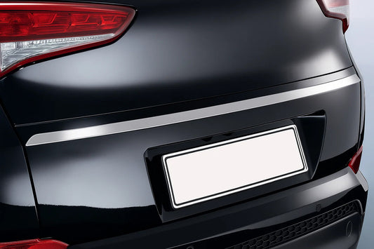Trunk chrome trim above license plate (2015–2018, upper, narrow, stainless steel) for Hyundai Tucson TL 2016-2021 - image 1