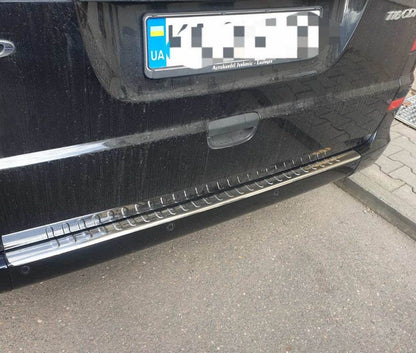 Cover on the rear bumper with a bend (Carmos V2, stainless steel) for Mercedes Viano 2004-2014 - Reelken Auto