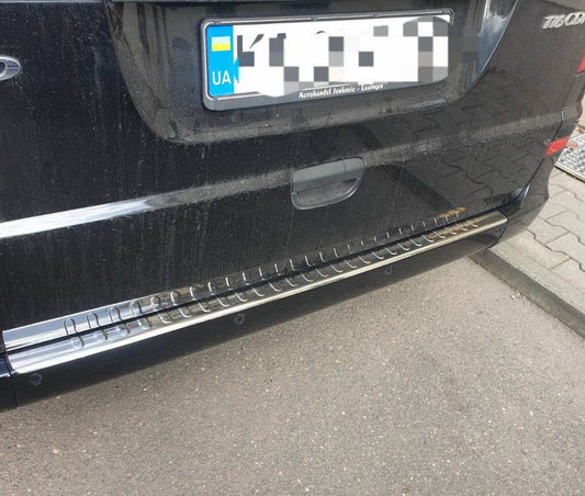 Cover on the rear bumper with a bend (Carmos V2, stainless steel) for Mercedes Viano 2004-2014 - Reelken Auto