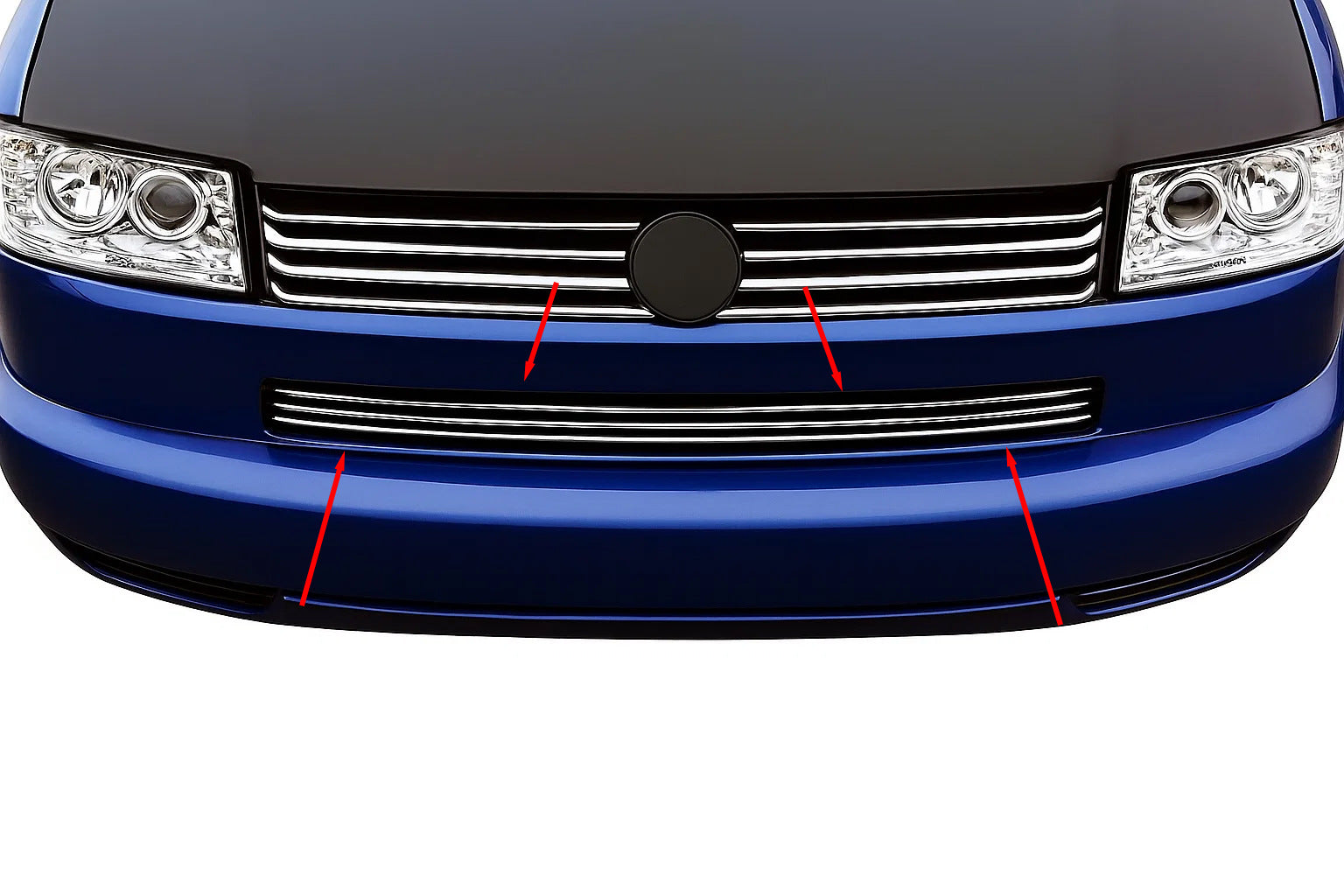 Bumper Grille Inserts Straight Hood (3 pcs, Stainless Steel) for Volkswagen T4 Caravelle/Multivan 1990-2003 - image 1