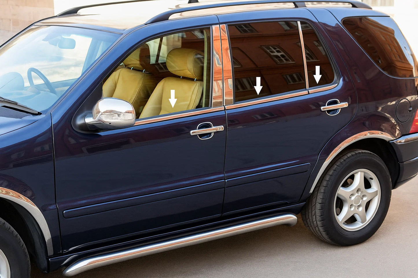 Exterior window trim stainless steel (4 pcs) for Mercedes ML W163 1997-2005 - image 1