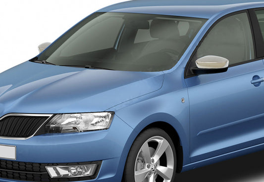 Mirror covers without indicator cut-out (2 pcs, stainless steel) for Skoda Rapid 2012-2019 - image 1