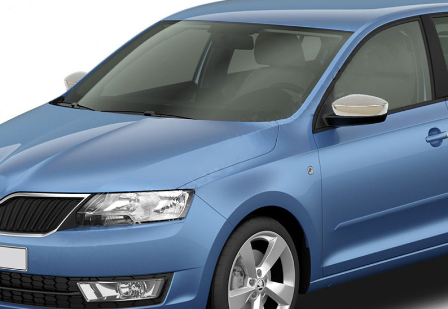 Mirror covers without indicator cut-out (2 pcs, stainless steel) for Skoda Rapid 2012-2019 - image 1