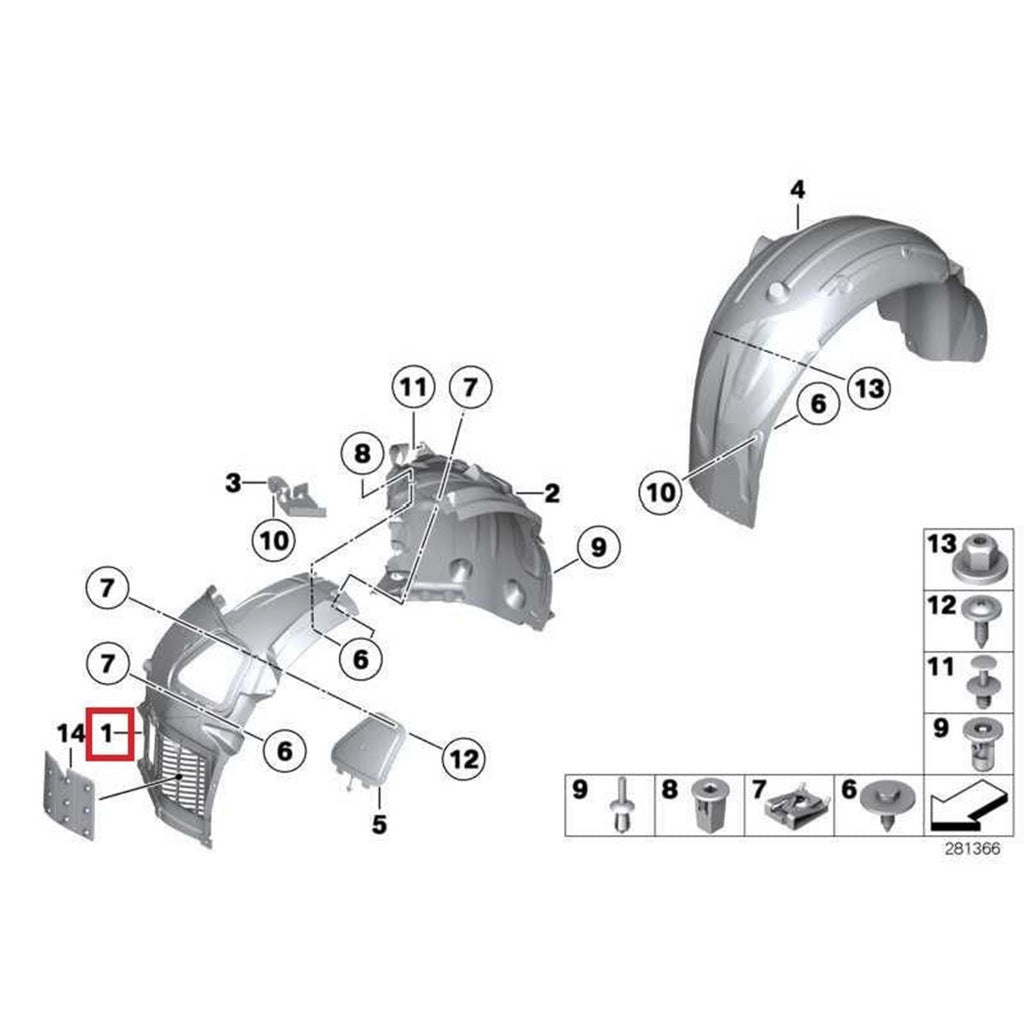 Fender liner DPT (2013-2016, front left) for BMW 5 Series F-10/11/07 2010-2016 - image 5