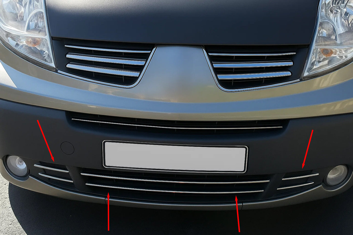 Lower grille trim covers (6 pcs, stainless steel) for Nissan Primastar 2002-2014 - image 1