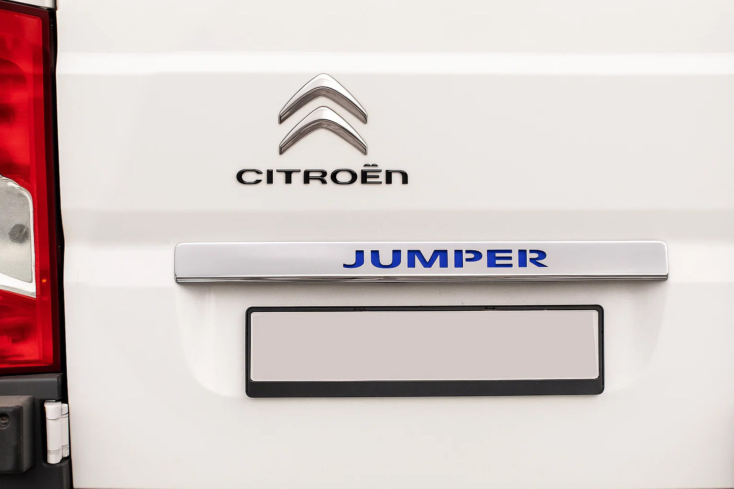 Chrome trim above license plate with LED blue (stainless steel) for Citroen Jumper 2007-2025 - image 1