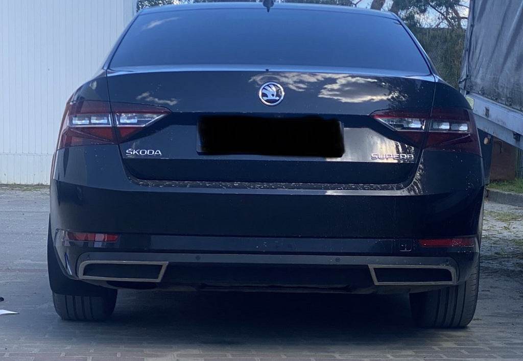 Covers on the end of the Carmos bumper (3 pcs., stainless steel) for Skoda Superb 2015-2024 - Reelken Auto