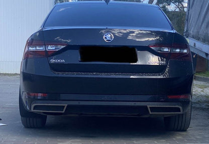 Covers on the end of the Carmos bumper (3 pcs., stainless steel) for Skoda Superb 2015-2024 - Reelken Auto